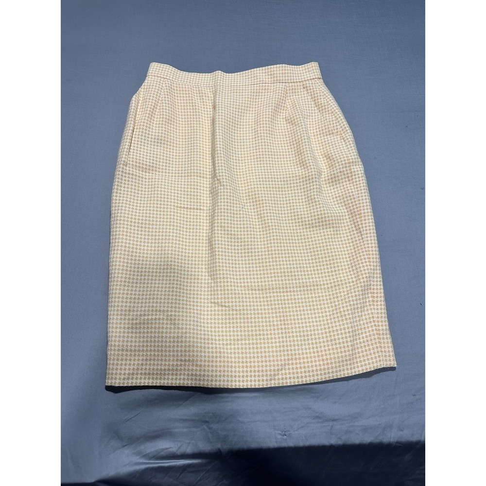 VTG Louis Feraud‎ Yellow Houndstooth Pencil Skirt 8